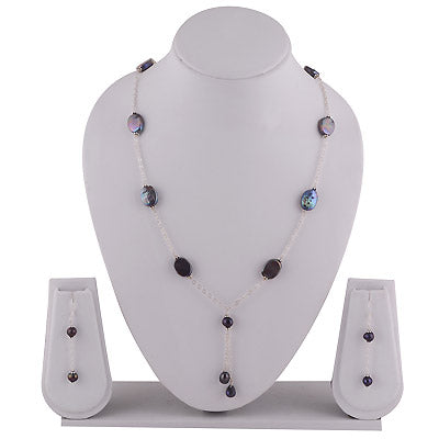 Gorgeous Hanging Tassels of Gemstone Shell Round,Oval Shape 925 Sterling Solid Silver Necklace Sets - R5300011-7