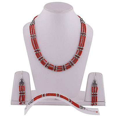 925 Sterling Silver Coral Jewellery Set - R5300061-6