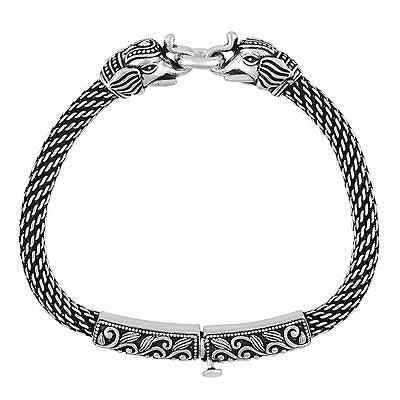 Beautiful Oxidised Elephant Braided Chains Plain 925 Sterling Solid Silver Bracelet - R5400128-18