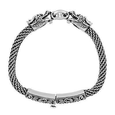 Beautiful Oxidised Dragon Braided Chains Plain 925 Sterling Solid Silver Bracelet - R5400128-19