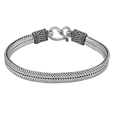 Gorgeous Oxidised Work On Plain 925 Sterling Solid Silver Bracelet - R5400177-12