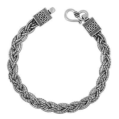 Alluring Oxidised Braided Chains Plain 925 Sterling Solid Silver Bracelet - R5400177-14