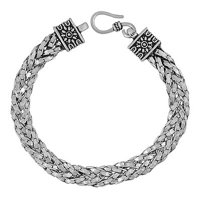 Alluring Oxidised Braided Chains Plain 925 Sterling Solid Silver Bracelet - R5400177-15