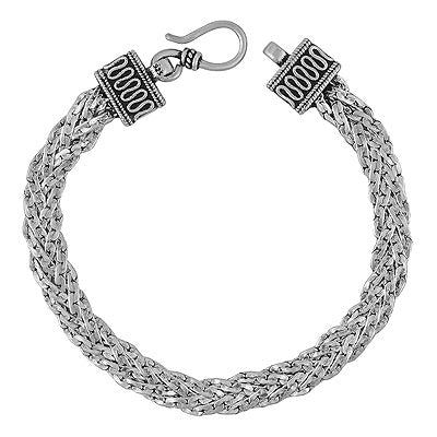 Alluring Oxidised Braided Chains Plain 925 Sterling Solid Silver Bracelet - R5400177-17