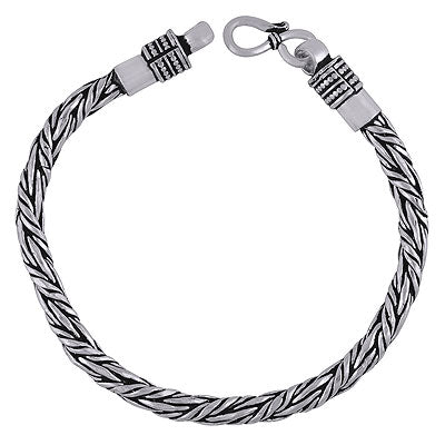 Stunning Oxidised Textured on Plain 925 Sterling Solid Silver Bracelet - R5400178-3