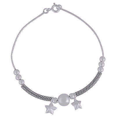 Alluring Star Charms Hanging Around Plain 925 Sterling Solid Silver Bracelet - R5400192-1