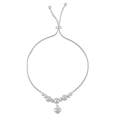 Stunning Heart Charm Hanging Plain 925 Sterling Solid Silver Bracelet - R5400225-3
