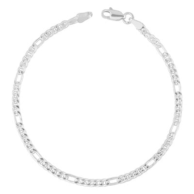 Beautiful Plain 925 Sterling Solid Silver Figaro Chain Bracelet - R5400236-1