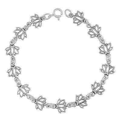 Beautiful Lotus Flower Design Plain 925 Sterling Solid Silver Bracelet - R5400239-2