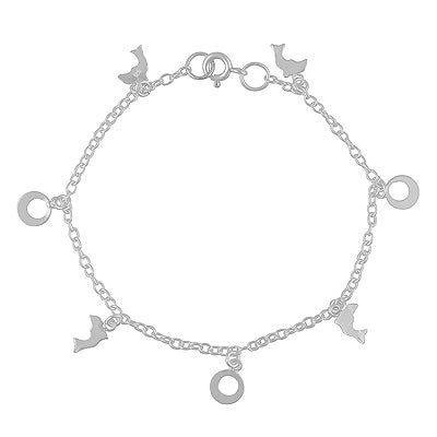 Beautiful Dolphin Charm Hanging Plain 925 Sterling Solid Silver Bracelet - R5400240-1