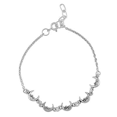 Beautiful Moon Charm Plain 925 Sterling Solid Silver Bracelet - R5400240-5
