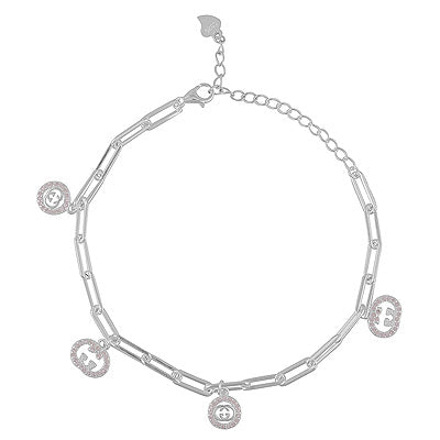 Beautiful Charm With Gemstone Plain 925 Sterling Solid Silver Bracelet - R5400240-6
