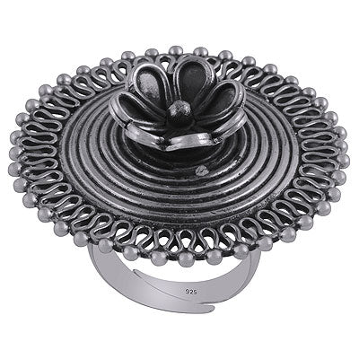 Alluring Bold Rawa Work Around Plain 925 Sterling Solid Silver Ring - R5600051-1
