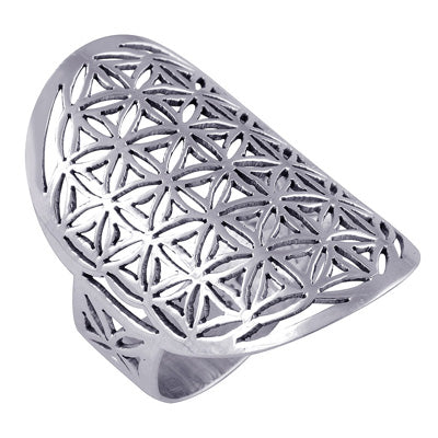 Stunning Flower of life Jali Cut Pattern Plain 925 Sterling Solid Silver Ring - R5600256-3