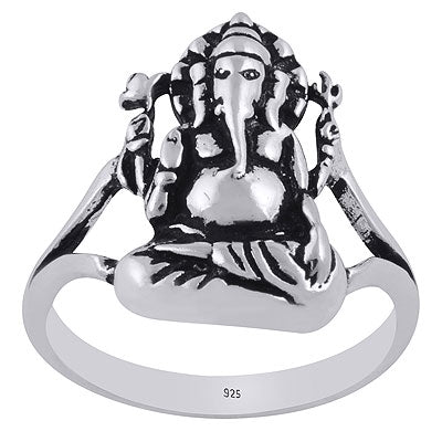 Stunning Lord Ganesha Around Plain 925 Sterling Solid Silver Ring - R5600297-5