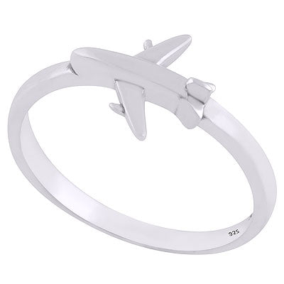 Magnificent Airplane Embossed On Plain 925 Sterling Solid Silver Ring - R5600495-1