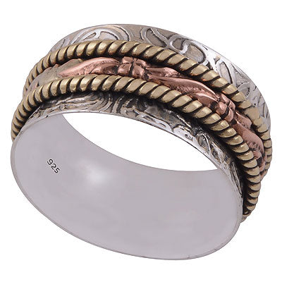 Beautiful Spinner Multicoloured Plain (Moving ) 925 Sterling Solid Silver Ring - R5600512-1