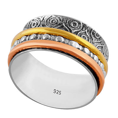 Alluring Spinner Three Tone Engraved Plain (Moving ) 925 Sterling Solid Silver Ring - R5600519-20