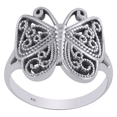 Gorgeous Butterfly Coil Work Around Plain 925 Sterling Solid Silver Ring - R5600520-1