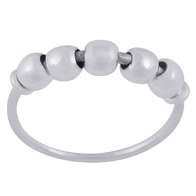 Gorgeous Metal Bead Work on Plain 925 Sterling Solid Silver Ring - R5600527-1