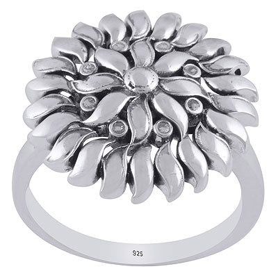 Alluring petals Handcrafted w/ Gemstone Work Around Plain 925 Sterling Solid Silver Ring - R5600532-1