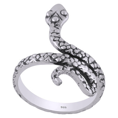 Stunning Oxidised Snake Textured Plain 925 Sterling Solid Silver Ring - R5600552-1