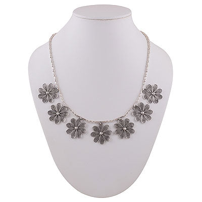 Alluring Handcrafted Flower Wire Work Around Plain 925 Sterling Solid Silver Necklace - R5800109-4