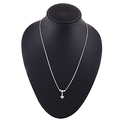Alluring Star Charm w/ Beads Around Plain 925 Sterling Solid Silver Necklace - R5800117-1