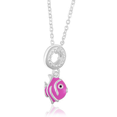 Playful Pink Tropical Fish Enamel 925 Sterling Solid Silver Necklace - R5800121-1