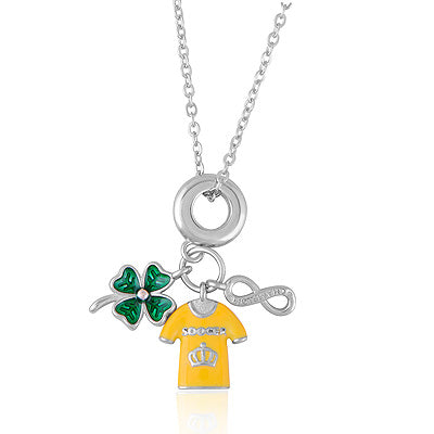 Forever Champions Soccer Luck Triple Dangle Charm Enamel 925 Sterling Solid Silver Necklace - R5800121-2