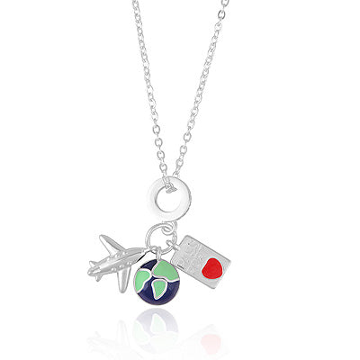 Travel Themed Charm Enamel 925 Sterling Solid Silver Necklace - R5800121-3