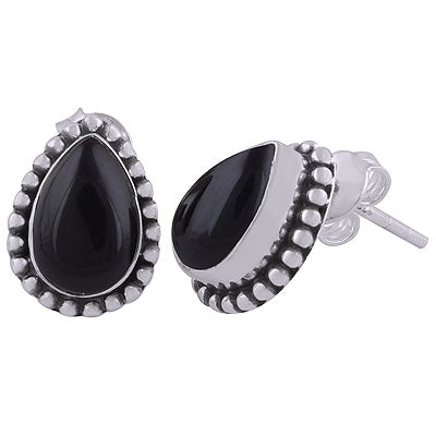 925 Sterling Silver Black Onyx Stud Earrings - R6100017-14