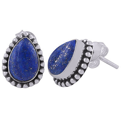 925 Sterling Silver Lapis Stud Earrings - R6100017-6