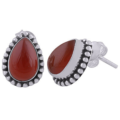 925 Sterling Silver Carnelian Stud Earrings - R6100017-7