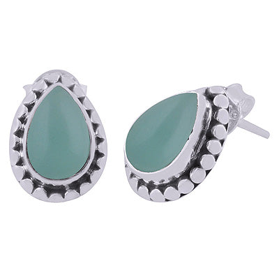 925 Sterling Silver Aqua Chalcedony Stud Earrings - R6100018-10