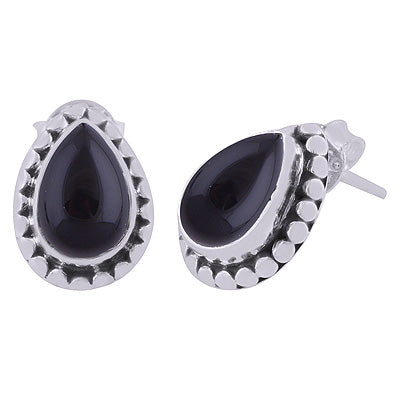 925 Sterling Silver Black Onyx Stud Earrings - R6100018-14