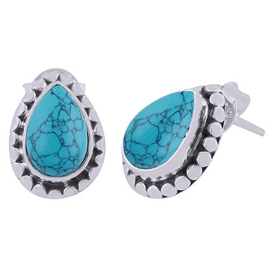 925 Sterling Silver Turquoise Stud Earrings - R6100018-3