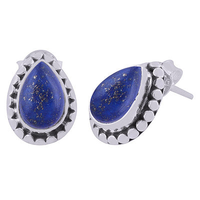 925 Sterling Silver Lapis Stud Earrings - R6100018-6