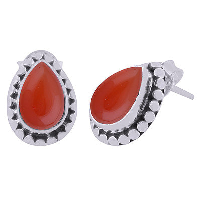 925 Sterling Silver Carnelian Stud Earrings - R6100018-7