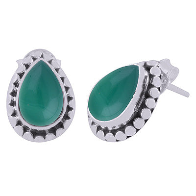 925 Sterling Silver Green Onyx Stud Earrings - R6100018-8