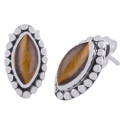 925 Sterling Silver Tiger's Eye Stud Earrings - R6100019-11