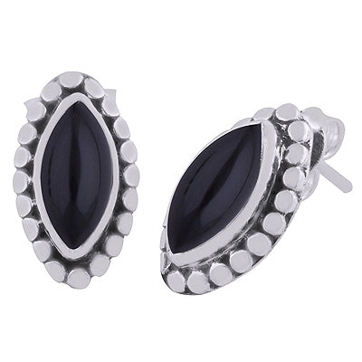 925 Sterling Silver Black Onyx Stud Earrings - R6100019-14