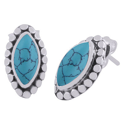 925 Sterling Silver Turquoise Stud Earrings - R6100019-3