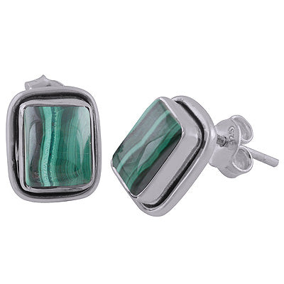 925 Sterling Silver Malachite Stud Earrings - R6100021-10