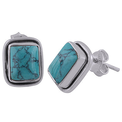 925 Sterling Silver Turquoise Stud Earrings - R6100021-3
