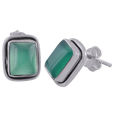 925 Sterling Silver Green Onyx Stud Earrings - R6100021-6