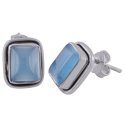 925 Sterling Silver Blue Chalcedony Stud Earrings - R6100021-7
