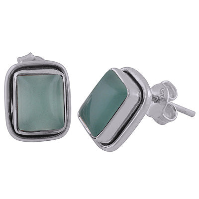 925 Sterling Silver Aqua Chalcedony Stud Earrings - R6100021-8