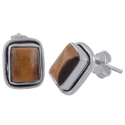 925 Sterling Silver Tiger's Eye Stud Earrings - R6100021-9