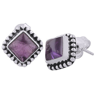 925 Sterling Silver Amethyst Stud Earrings - R6100023-1